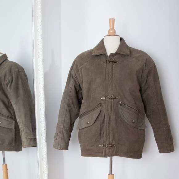 Soft Suede Leather Jacket - Green - Picture 1 of 10